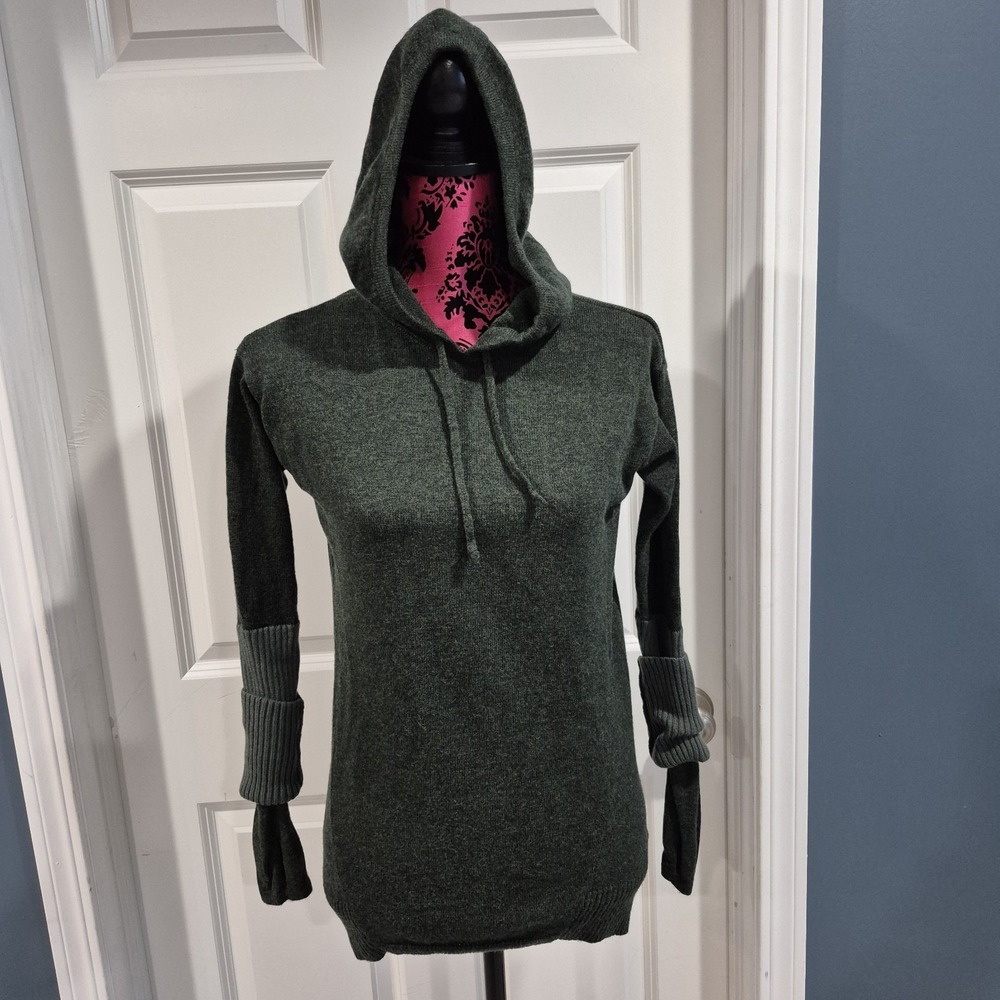 Athleta‎ Hoodie Sweater Womens XS Green Merino Wool Nopa Layered Sleeve Hiking